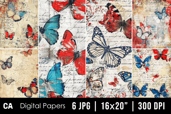 Crafting with Vintage Red Blue Butterfly Journal Pages