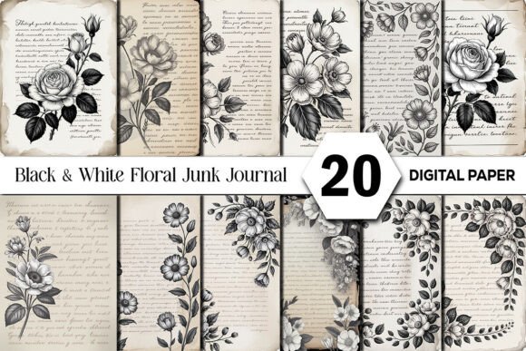 Embracing Timeless Contrast: The Black & White Shabby Floral Junk Journal