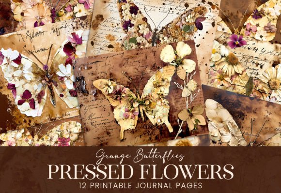 Pressed Flowers Grunge Butterfly Papers: Vintage Charm for Modern Projects