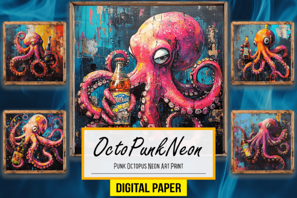 Punk Octopus Neon Background Artwork Art