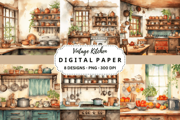 Vintage Kitchen Watercolor Background: A Design Asset for Authenticity