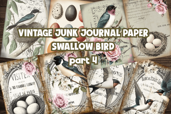 Vintage Swallow Junk Journal Digital Paper: A Timeless Design Asset