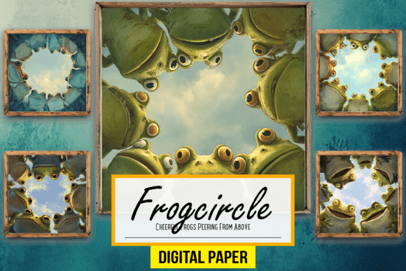 Whimsical Charm: Cheerful Frogs Peering from Above Arts